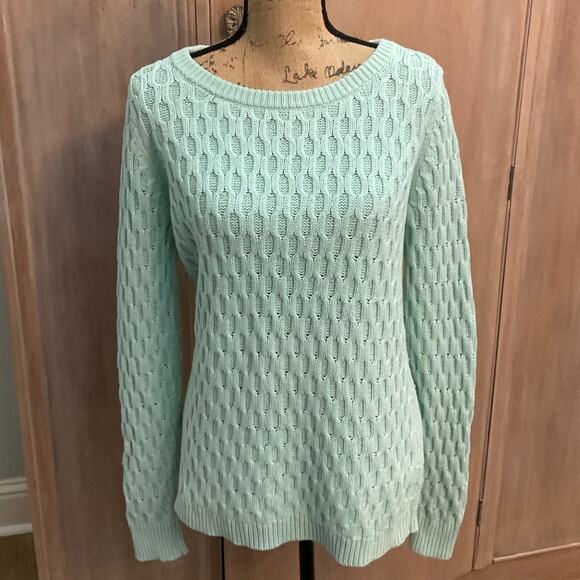 Old Navy textured fisherman sweater Mint Green Honeycomb knit pullover cotton M - Picture 8 of 13